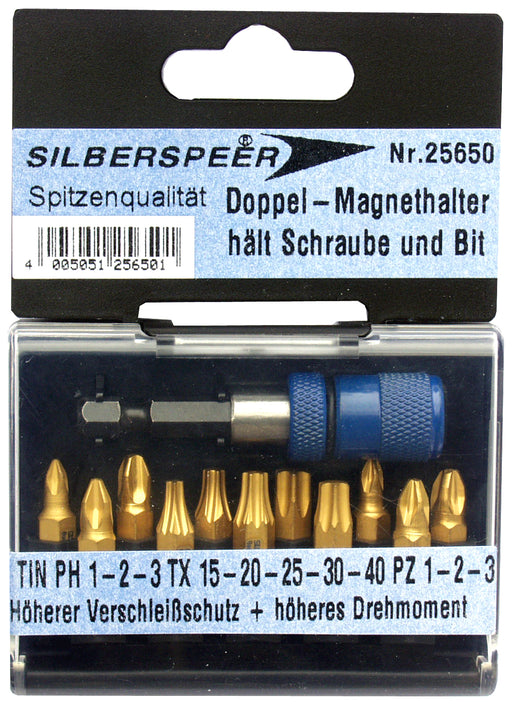 SILBERSPEER Titan-Bit-Sortiment incl. Doppelmagnethalter 12 tlg. Bit-Sortiment Silberspeer   